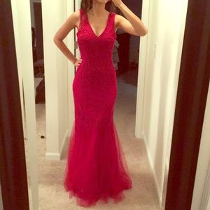 Red long prom gala formal dress gown